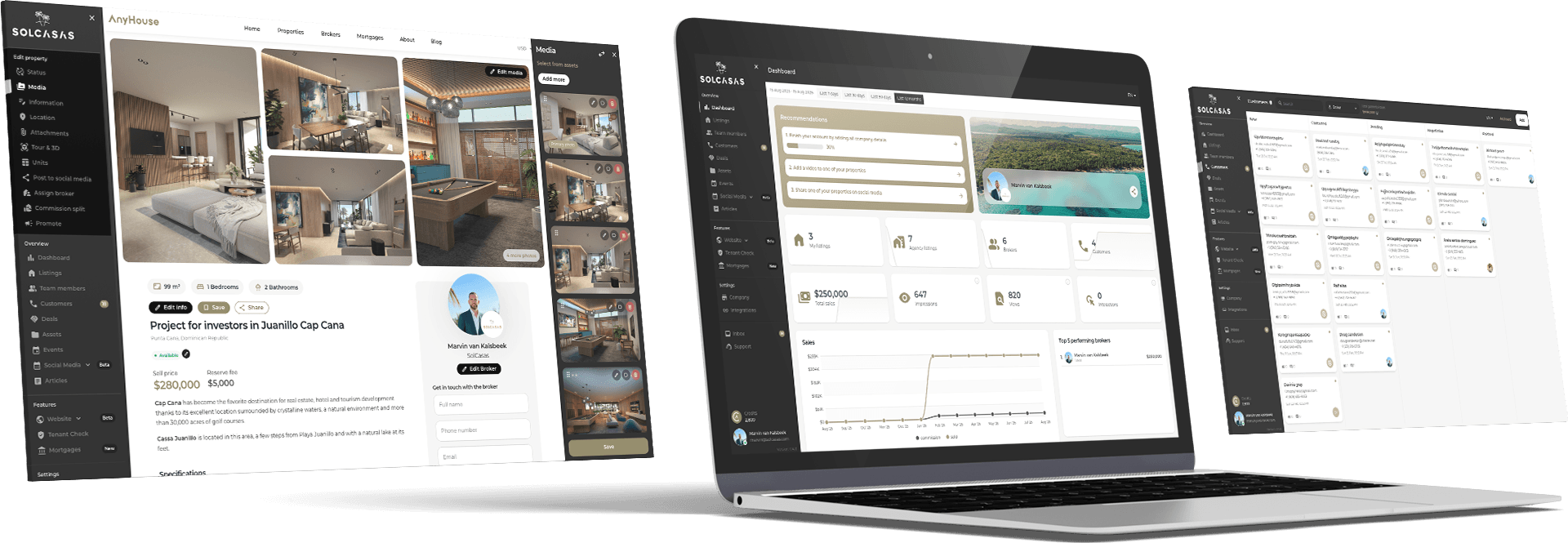 Sistema CRM de AnyHouse presentado en MacBook